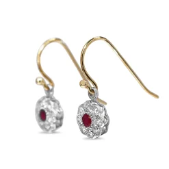 9ct Yellow and White Gold Ruby and DIamond Daisy Earrings