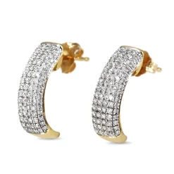 14ct Yellow and White Gold Pavé Half Hoop Diamond Earrings
