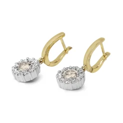 18ct Yellow and White Gold Champagne Diamond Halo Drop Earrings