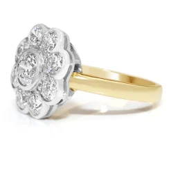 18ct Yellow and White Gold Daisy Diamond Ring