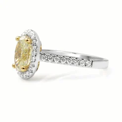 18ct Yellow and White Gold Fancy Yellow Oval Diamond Ring