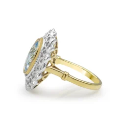 18ct Yellow and White Gold Aquamarine and Diamond Halo Ring