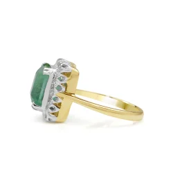 18ct Yellow and White Gold Emerald and Single Cut Diamond Vintage Ring