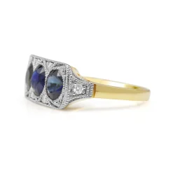 18ct Yellow and White Gold 3 Sapphire and Diamond Ring