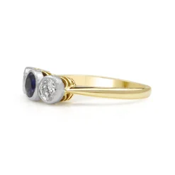 18ct Yellow and White Gold Sapphire and Diamond 3 Stone Ring
