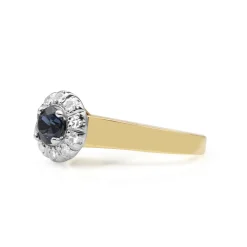 18ct Yellow and White Gold Sapphire and Diamond Vintage Halo Ring