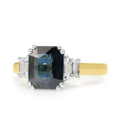 18ct Yellow and White Gold Sapphire and Diamond 3 Stone Ring