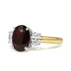 18ct Yellow and White Gold Oval Ruby and Diamond 3 Stone Ring
