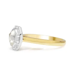 18ct Yellow and White Gold Vintage Style Rose Cut Diamond Halo Ring