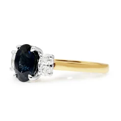 18ct Yellow and White Gold Sapphire and Diamond Oval 3 Stone Ring