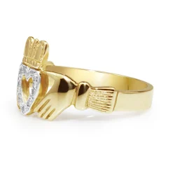 9ct Yellow and White Gold Diamond Claddagh Ring