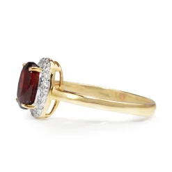 9ct Yellow and White Gold Garnet and Diamond Halo Ring