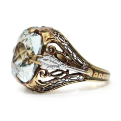 14ct Yellow and White Gold Art Deco Aquamarine Ring