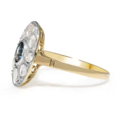 18ct Yellow and White Gold Antique Rose Cut Diamond and Sapphire Ring