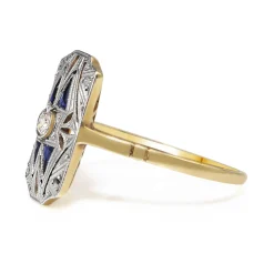 18ct Yellow and White Gold Art Deco Sapphire and Diamond Ring