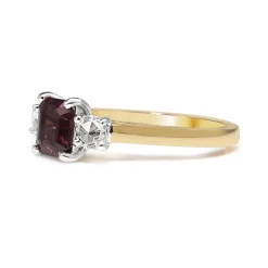 18ct Yellow and White Gold Spinel and Rose Cut Diamond 3 Stone Ring