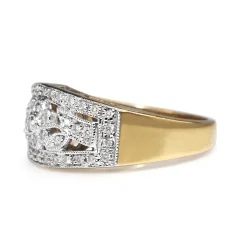 9ct Yellow and White Gold Floral Style Diamond Band Ring