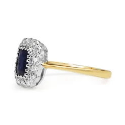 9ct Yellow and White Gold Emerald Cut Sapphire Daisy Diamond Ring