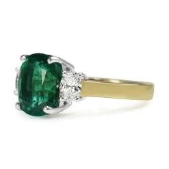 18ct Yellow and White Gold Emerald and Diamond 3 Stone Ring