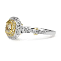 18ct Yellow and White Gold Cushion Double Halo Ring