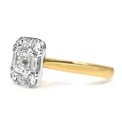 18ct Yellow and White Gold Asscher and Baguette Diamond Ring