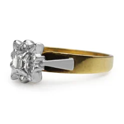 18ct Yellow and White Gold Baguette Diamond Halo Ring