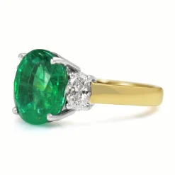 18ct Yellow and White Gold Oval Emerald and Diamond 3 Stone Ring