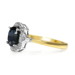 18ct Yellow and White Gold Deco Style Sapphire and Diamond Ring