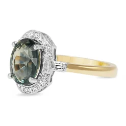 18ct Yellow and White Gold Deco Style Sapphire and Diamond Ring