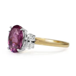 18ct Yellow and White Gold Oval Pink Sapphire and Diamond 3 Stone Ring