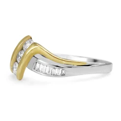 14ct Yellow and White Gold Cross Over Diamond Ring