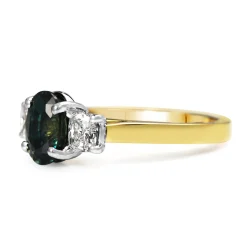 18ct Yellow and White Gold Sapphire and Cushion Cut Diamond 3 Stone Ring