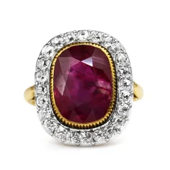 18ct Yellow and White Gold Antique Ruby and Diamond Halo Ring