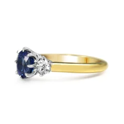 18ct Yellow and White Gold Cornflower Blue Sapphire and Old Cut Diamond Ring