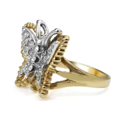 14ct Yellow and White Gold Single Cut Diamond Butterfly Ring