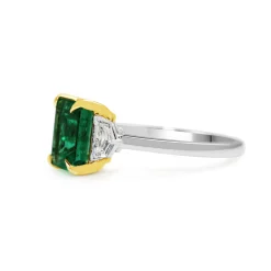 18ct Yellow and White Gold Emerald and Diamond 3 Stone Ring