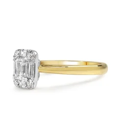 18ct Yellow and White Gold Emerald Cut Halo Diamond Ring