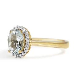 9ct Yellow and White Gold Aquamarine and Diamond Halo Ring