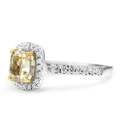 18ct Yellow and White Gold Cushion Halo Diamond Ring