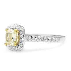 18ct Yellow and White Gold Yellow Cushion Diamond Halo Ring