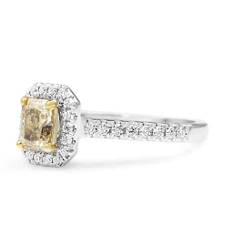 18ct Yellow and White Gold Yellow Radiant Diamond Halo Ring