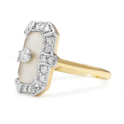 18ct Yellow and White Gold Deco Rock Crystal and Old Cut Diamond Ring