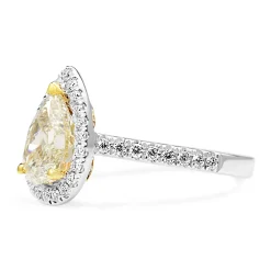18ct Yellow and White Gold Yellow Pear Diamond Halo Ring