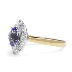 9ct Yellow and White Gold Deco Style Tanzanite and Diamond Halo Ring