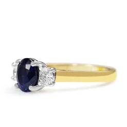 18ct Yellow and White Gold Oval Sapphire and Diamond 3 Stone Ring