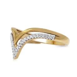 9ct Yellow and White Gold V Shaped Diamond Ring