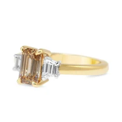 18ct Yellow and White Gold Emerald Cut Champagne and Trapezoid Diamond