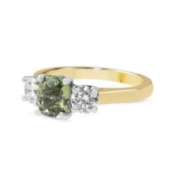 18ct Yellow and White Gold Natural Alexandrite and Diamond 3 Stone Ring