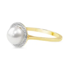 9ct Yellow and White Gold Fresh Water Pearl and Diamond Halo Ring
