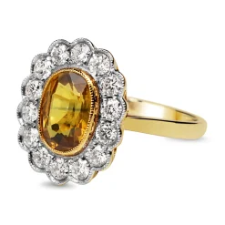 18ct Yellow and White Gold Yellow Sapphire and Diamond Daisy Ring